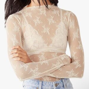 Elegant Lace Sheer Top in Cream